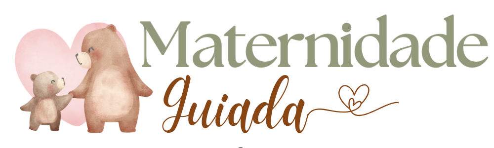 Logotipo horizontal do blog Maternidade Guiada com ilustração em aquarela de mãe urso e filhote de mãos dadas com um coração rosa ao fundo, simbolizando o vínculo e o guia seguro na educação parental.